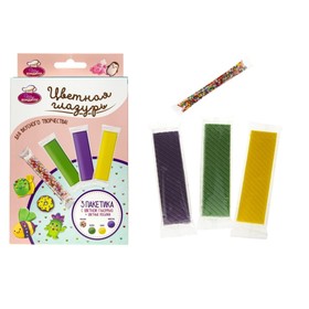 Набор цветной глазури с посыпками для ручки «Шеф-Кондитер», 3 цвета жёлтый, фиолетовый, зелёный,1 пакетик посыпки
