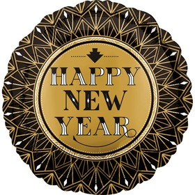 Шар фольгированный 18" «С Новым годом! Золотые грани», круг, цвет чёрный (5 шт)