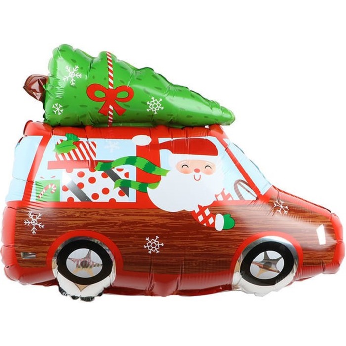 Шар фольгированный 27'' «Автомобиль Деда Мороза», фигура, 1 шт. - фото 4186172