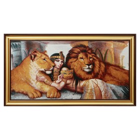 E022-40х80 Картина из гобелена "Девушка и семейство львов" (48х87) в Донецке