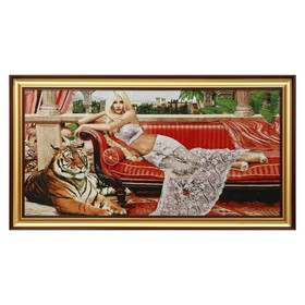 E073-40х80 Картина из гобелена "Девушка с тигром" (48х87) в Донецке