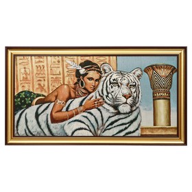 E020-40х80 Картина из гобелена "Девушка и белый тигр" (48х87) в Донецке