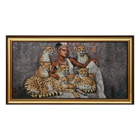 R203-40х80 Картина из гобелена "Семейство леопардов и негритянка"  (48х87) в Донецке