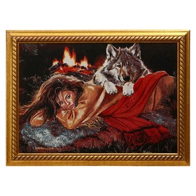R082-40х57 Картина из гобелена "Девушка и волк у костра" (47х65) в Донецке