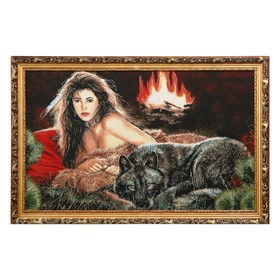 R143-50х80 Картина из гобелена "Девушка и волк у огня" (57х87)