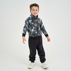 Костюм для мальчика (толстовка, брюки), цвет серый/динозавр, рост 104 см