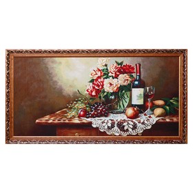 Гобеленовая картина "Вино и фрукты на ажурной салфетке" 65х125 см