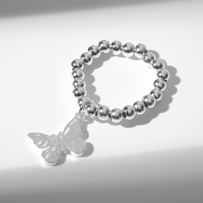Кольцо "Цацки" бабочка, цвет серебро, безразмерное - фото 3705577