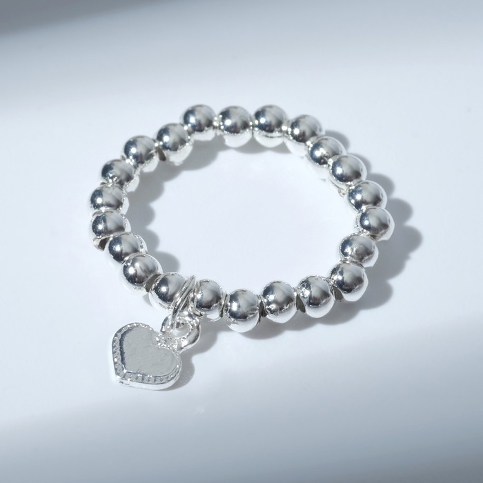 Кольцо "Цацки" сердечко, цвет серебро, безразмерное - фото 3705579