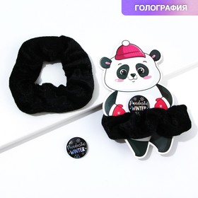 Резинка для волос и значок «Pandastic winter», набор