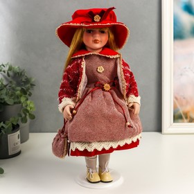 Кукла коллекционная керамика ′Машенька в коралловом платье и бордовом жакете′ 40 см в Донецке