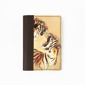 Обложка на паспорт комбинированная "Тигры", шоколад белая вставка 9,5х13,3х0,3см