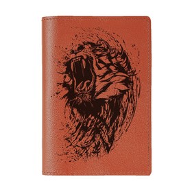 Обложка на паспорт "Тигр брызги", рыжая  9,5х13,3х0,3см