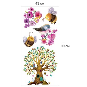 Наклейка интерьерная "Разноцветное дерево, птички" 43х90 см