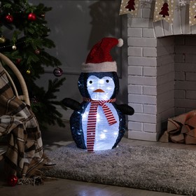 Фигура светодиодная "Пингвин в колпачке" 60 см, 40 LED, 220V, БЕЛЫЙ