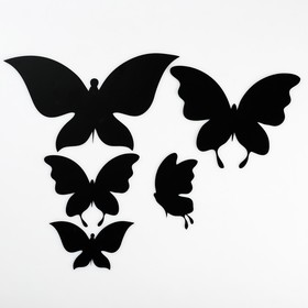 Панно металлическое "Бабочки" черные, набор 5 шт. 15х15см, 10х10см
