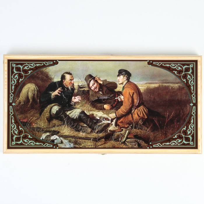 Нарды "Охотники на привале", деревянная доска 60 х 60 см, с полем для игры в шашки - фото 2141428