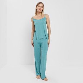 Пижама женская (майка, брюки) цвет бирюза, размер 48