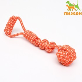 Игрушка канатная плетеная с ручкой, до 38 см, до 180 г, шар 7 см, оранжевая