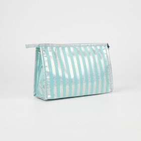 Cosmetic bag ^ L-b / n stripes shine, 23 * 8 * 14, separate zipper, mint