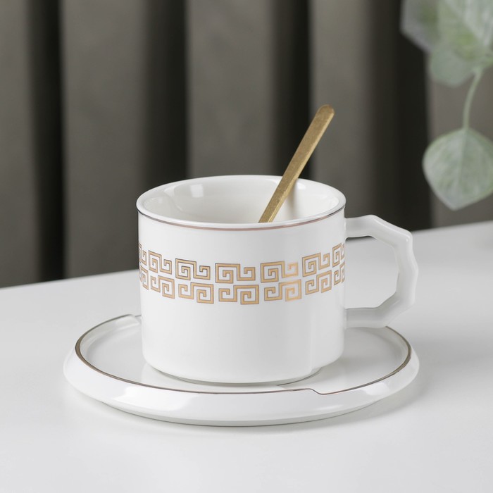 Чайная пара с ложкой «Орнамент», чашка 8×6 см, 220 мл, блюдце, цвет МИКС - фото 127060021