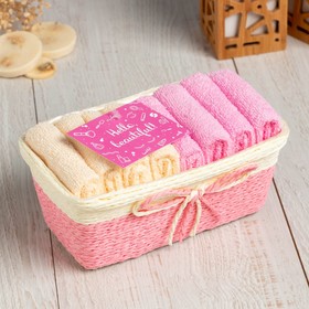 Набор полотенец в корзинке Этель "Beautiful" 30х30шт - 8 шт, цв. розовый, 100%хл