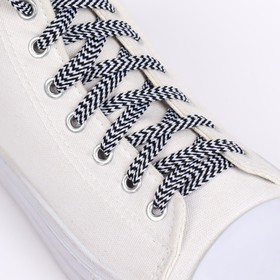 Шнурки для обуви, пара, плоские, 10 мм, 120 см, белый/чёрный