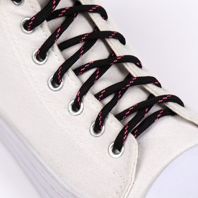 Шнурки для обуви, пара, круглые, 6 мм, 120 см, цвет чёрный/розовый