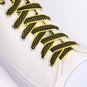 {{photo.Alt || photo.Description || 'Шнурки для обуви, пара, плоские, 10 мм, 120 см, цвет чёрный/жёлтый'}}