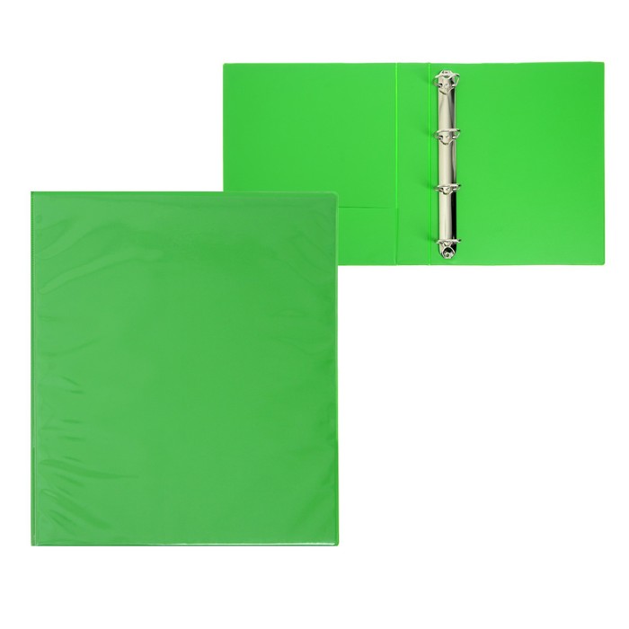 Папка, формат А4, 55 мм "Панорама" на 4-х кольцах, с передним прозрачным карманом, зелёная, до 400 листов - фото 127060486