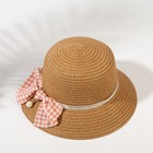 Шляпа для девочки MINAKU с бантом, цвет коричневый, р-р 52 - фото 4234613