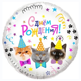 Шар фольгированный 18" «С днём рождения! Котики», круг, в упаковке