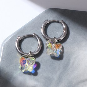 Серьги со съёмным элементом "Трансформер" кристаллик бабочка, цвет радужный в серебре