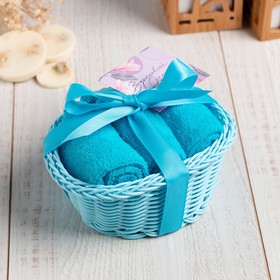 Набор полотенец в корзинке Этель "Весеннее настроение" 30х30шт - 3 шт, цв. голубой, 100%хл