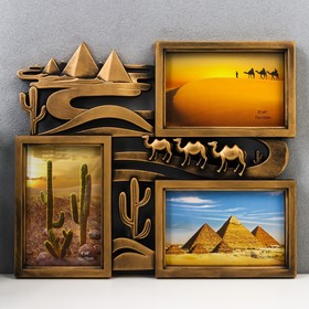 Фоторамка пластик на 3 фото 10х15 см "Пустынный караван" тёмное золото 32х27 см