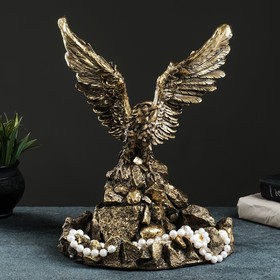 Подставка под мелочи "Орел на камнях с поднятыми крыльями" 36х28х22 см, бронза с позолотой