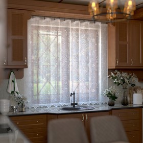 Тюль кухонная  со шторной лентой, 145х285 см, цвет белый, пэ