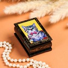 Шкатулка "Котенок с бабочкой" , 6х9 см , лаковая миниатюра