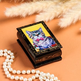 Шкатулка "Котенок с бабочкой" , 6х9 см , лаковая миниатюра в Донецке