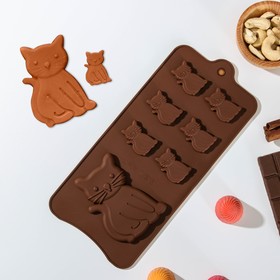 Форма для шоколада «Котик», 7 ячеек, 25×11,5×0,5 см, цвет МИКС