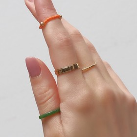 Кольцо набор 4 штуки "Джипси" 1 на фалангу, бисер, цвет зелёно-оранжевый в золоте, размер 15-16
