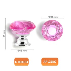 Ручка кнопка CAPPIO, цвет розовый "Алмаз", стеклянная, d=25 мм