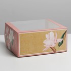 Коробка для торта с окном «Pink flowers» 23 х 23 х 11 см - фото 4346338
