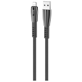 Кабель Hoco U70, USB - Lightning, 2.4A, 1.2 м, плоский, нейлон, чёрно-серый