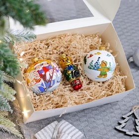 Набор ёлочных игрушек "Новогодний", 1 фигура, 2 шара, стекло
