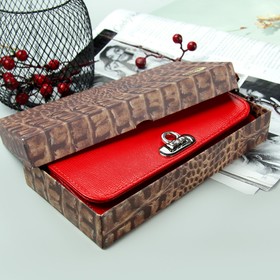 Women's wallet with flap, 2 sections, for cards, for coins, outer pocket, iguana, color scarlet. 