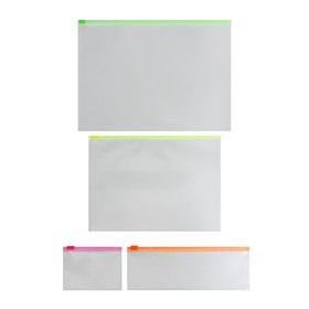 Папка-конверт на ZIP-молнии А4, 120 мкм, ErichKrause, Fizzy Clear Neon, тиснение, прозрачная, набор 4 шт., микс цветных застежок