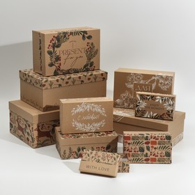 Набор подарочных крафтовых коробок 10 в 1 «Ботаника», 12 × 7 × 4 - 32.5 × 20 × 12.5 см