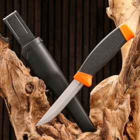 Нож туристический, лезвие 10см, рукоять черная с оранжевыми вставками в Донецке