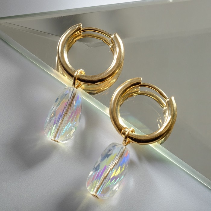 Серьги со съёмным элементом "Трансформер" овальный кристалл, цвет радужный в золоте - фото 3782190